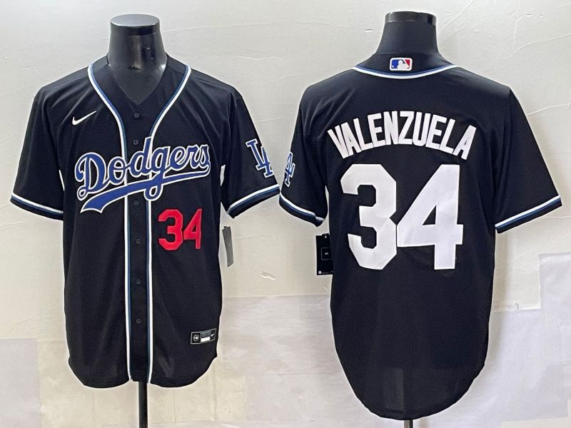 Men 2025 Los Angeles Dodgers #34 Valenzuela Black Three generations Fashion Nike MLB Jersey style 7043